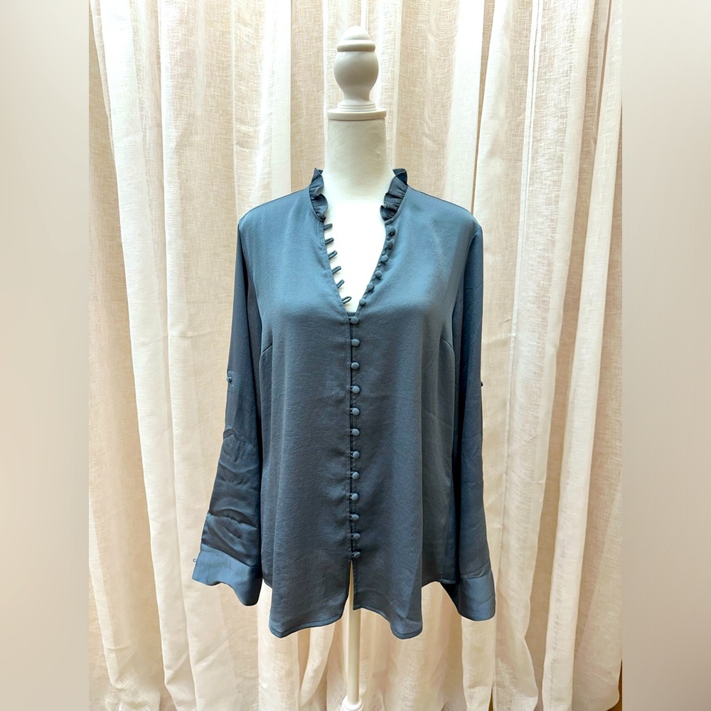 Express Portofino Button Down Blouse | size Large | Blue